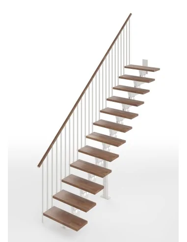 Escalera Knock recta 12 escalones - madera Nogal 25, estructura blanca