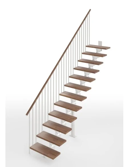 Escalera Knock recta 12 escalones - madera Nogal 25, estructura blanca