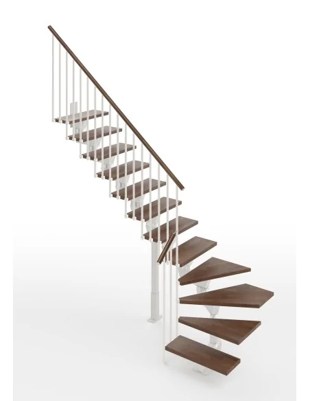 Escalera Knock en L (1 giro) 12 escalones - madera Nogal 25, estructura blanca
