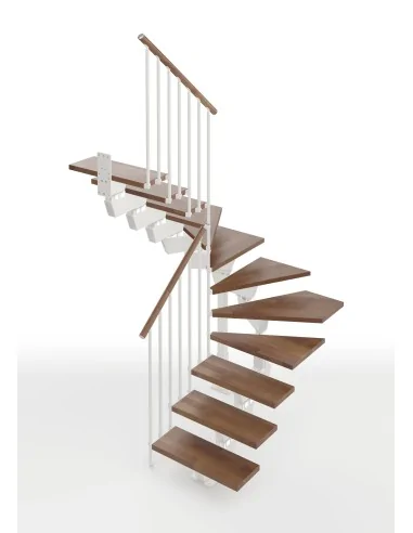 Escalera Knock en U (2 giros) 12 escalones - madera Nogal 25, estructura blanca