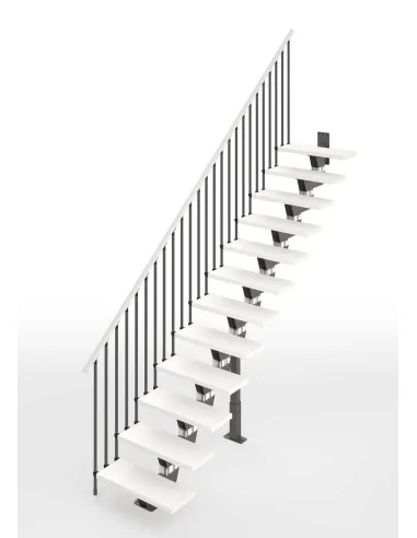 Escalera Knock recta 12 escalones - madera Blanco lacado 94, estructura gris antracita