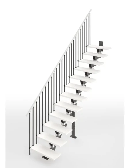 Escalera Knock recta 12 escalones - madera Blanco lacado 94, estructura gris antracita