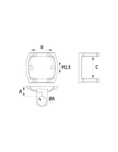Plano Soporte lateral para poste de barandilla en acero inoxidable