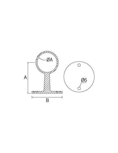 Plano Soporte pasante para pasamanos a pared redondo en acero inoxidable ST-306