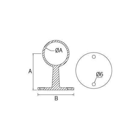 Plano Soporte pasante para pasamanos a pared redondo en acero inoxidable ST-306