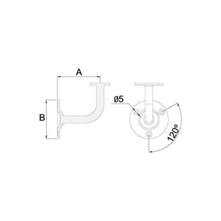 Medidas soporte fijo para pasamanos a pared de acero inoxidable cuadrado o rectangular