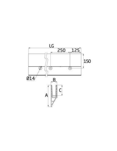Medidas Perfil de suelo montaje lateral para sistema de barandilla de cristal GlassFit SV-1404