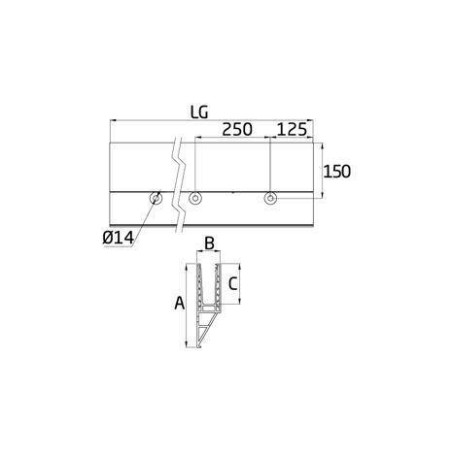 Medidas Perfil de suelo montaje lateral para sistema de barandilla de cristal GlassFit SV-1404