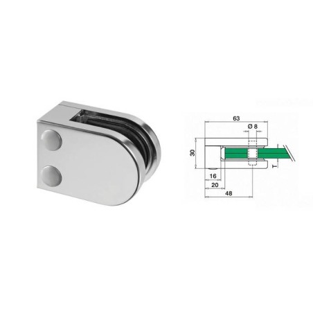  pinza para barandillas de vidrio Modelo 22 inox tubo 42 AISI304 satinado
