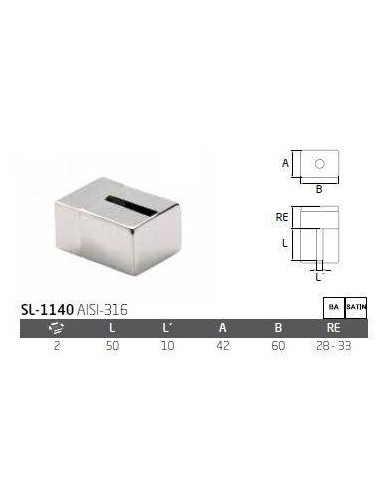 Plano Soporte de poste SL-1140 AISI 316 para pared-pletina