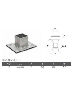 Placa de anclaje BS-10 para pletina de 40X40mm AISI 316 2
