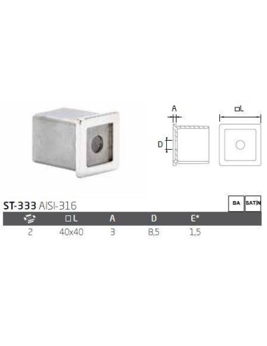Base para pared para final pasamanos modelo ST-333 AISI 316