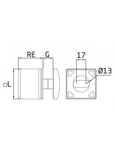 Plano Adaptador lateral vidrio cuadrado cc-772 de acero inoxidable AISI316