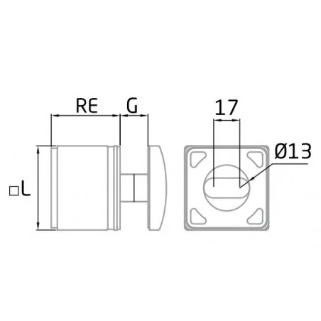 Plano Adaptador lateral vidrio cuadrado cc-772 de acero inoxidable AISI316