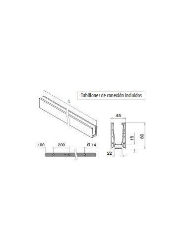 Plano Perfil para suelo en aluminio, Easy Glass Up montaje superior 5000mm