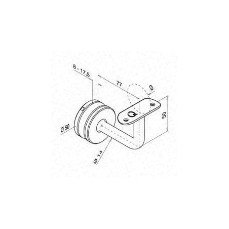 Plano Soporte para pasamanos Mod 0117 vidrio-tubo