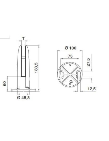 Plano Pinza al suelo de acero inoxidable para sistema de barandilla de vidrio Mod61