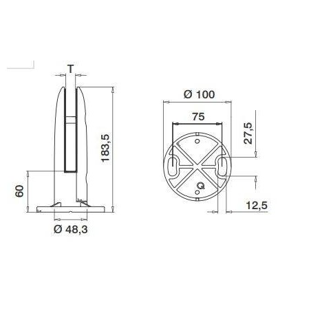 Plano Pinza al suelo de acero inoxidable para sistema de barandilla de vidrio Mod61