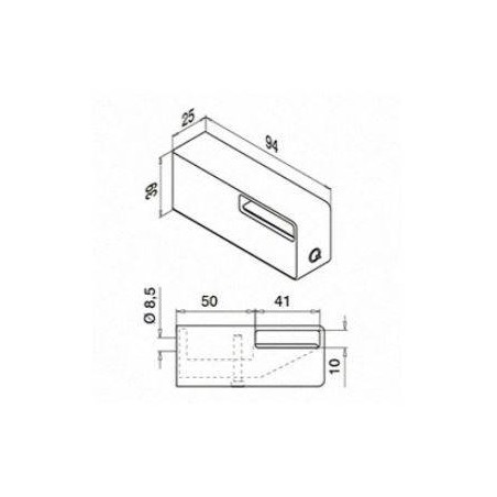 Plano Soporte de pasamanos Mod. 4134 para pletina de 40x10mm
