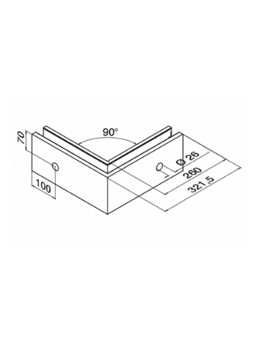 dimensiones de esquinero 90º exterior para sistema de barandillas de vidrio