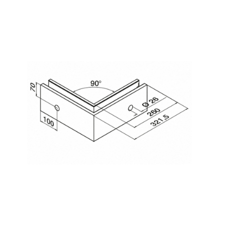 dimensiones de esquinero 90º exterior para sistema de barandillas de vidrio