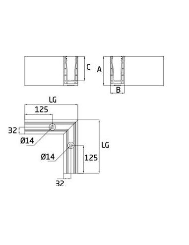 Plano Esquina a 90º interior para sistema de barandilla de vidrio GlassFit SV-1401
