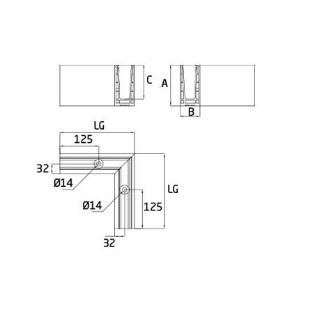 Plano Esquina a 90º interior para sistema de barandilla de vidrio GlassFit SV-1401