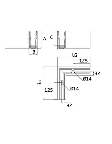 Plano Esquina a 90ª exterior para sistema de barandilla de vidrio GlassFit SV-1401