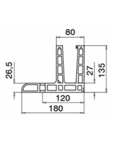 Plano Perfil con aleta 6929 para suelo montaje superior 2500 mm