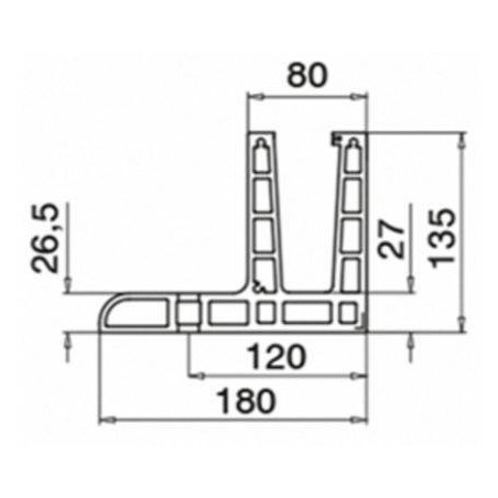 Plano Perfil con aleta 6929 para suelo montaje superior 2500 mm
