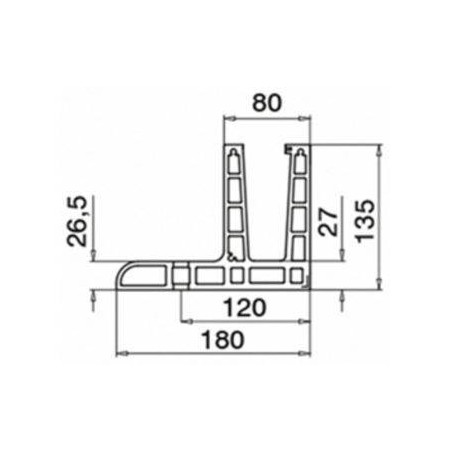 Plano Conector 6313 esquina interior 90º para perfil Easy Glass Max F Aluminio