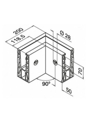 Plano Conector 6315 esquina interior 90º montaje lateral - Aluminio
