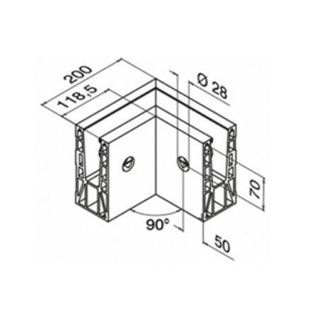 Plano Conector 6315 esquina interior 90º montaje lateral - Aluminio