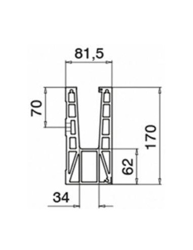 Plano Conector 6316 esquina exterior 90º para perfil Easy Glass Max montaje lateral -Aluminio