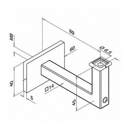 Plano Soporte de pasamanos Mod. 4111 cuadrado para tubo cuadrado