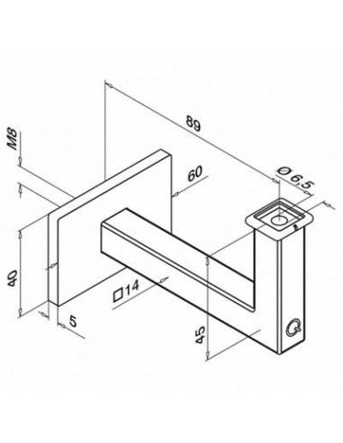 Plano Soporte de pasamanos Mod. 4111 cuadrado para tubo redondo