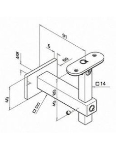 Soporte pasamanos Square Line Mod. 4145 para tubo cuadrado o rectangular 2