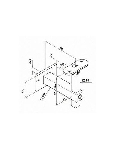 Plano Soporte pasamanos Square Line Mod. 4145 para tubo cuadrado o rectangular