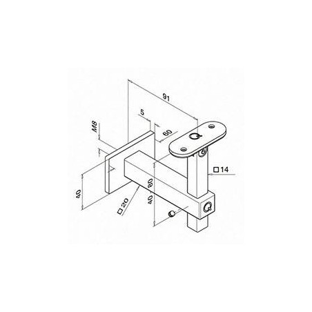 Plano Soporte pasamanos Square Line Mod. 4145 para tubo cuadrado o rectangular