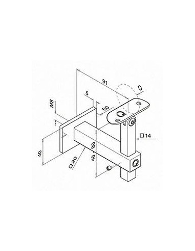 Plano Soporte pasamanos Square Line Mod. 4145 para tubo redondo
