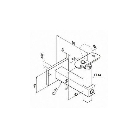 Plano Soporte pasamanos Square Line Mod. 4145 para tubo redondo