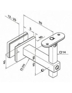 Soporte pasamanos a vidrio Square Line Mod. 4155 para tubo cuadrado o rectangular 2