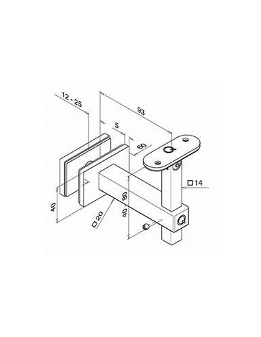 Plano Soporte pasamanos a vidrio Square Line Mod. 4155 para tubo cuadrado o rectangular