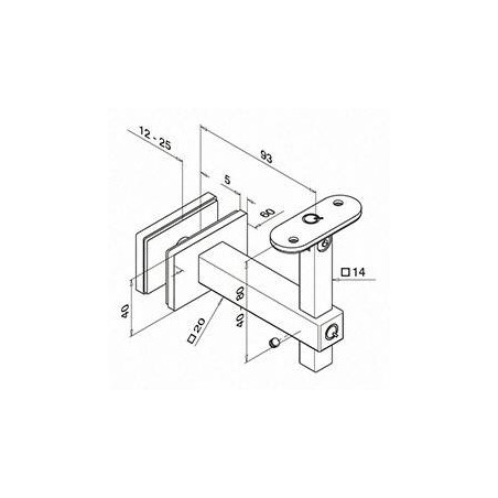 Plano Soporte pasamanos a vidrio Square Line Mod. 4155 para tubo cuadrado o rectangular