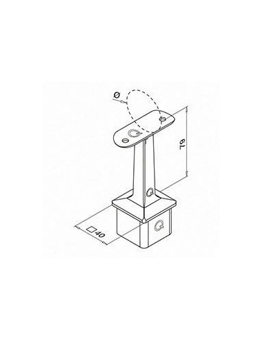 Plano Soporte pasamanos a poste Square Line Mod. 4710 para tubo redondo