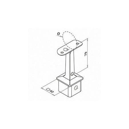 Plano Soporte pasamanos a poste Square Line Mod. 4710 para tubo redondo