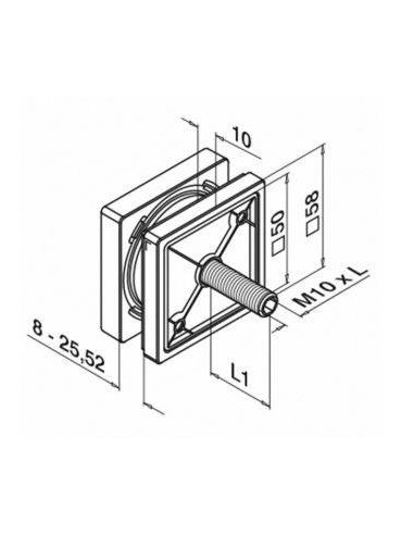 Plano Adaptador cuadrado de acero inoxidable 316 para barandilla de vidrio 4747