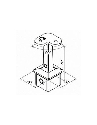 Plano Soporte pasamanos esquinero a poste Square Line Mod. 4710 para tubo cuadrado