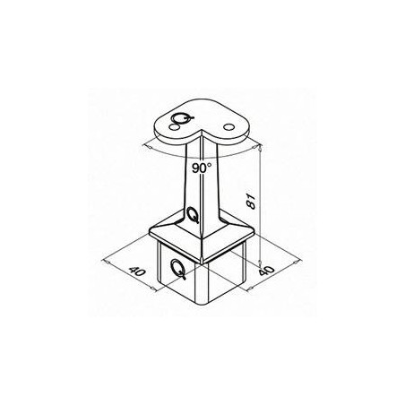 Plano Soporte pasamanos esquinero a poste Square Line Mod. 4710 para tubo cuadrado