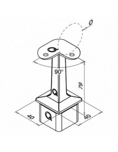 Soporte pasamanos esquinero a poste Square Line Mod. 4710 para tubo redondo 2